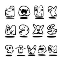Different types of doodle spooky ghosts reactions vector