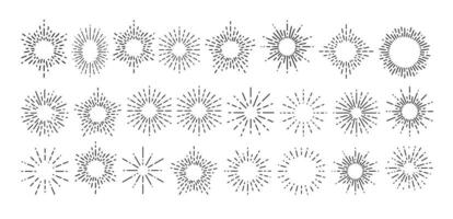 Big collection of trendy hand drawn retro sunburst or bursting rays design elements. Set of sunburst icon collection vector. vector