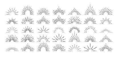 Big collection of trendy hand drawn retro sunburst or bursting rays design elements. Set of sunburst icon collection vector. vector