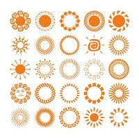 Vector set of sun and sunburst icons. Different types sun drawing collection. Summertime figure concept. Icons set.