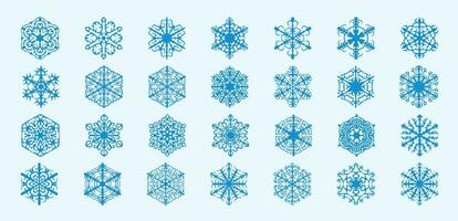 Big collection of blue snowflake icons vector