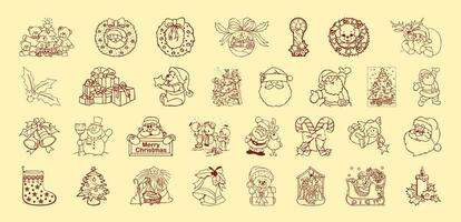 Set of Christmas design elements in doodle style vector