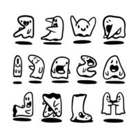 Different types of doodle spooky ghosts reactions vector