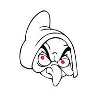 Hand drawn witch face with red eye. vector
