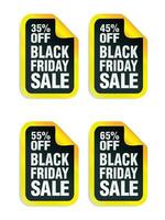 Black friday sale yellow stickers set. Sale 35, 45, 55, 65 off discount vector