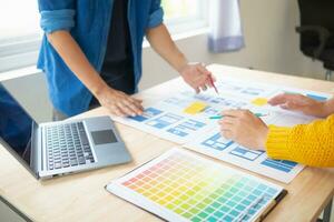 The designer team is designing the uxui system to make the uxui system work well on new phones and support system updates. Website development concept UI UX front end designer photo