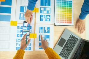 el diseñador equipo es diseño el uxui sistema a hacer el uxui sistema trabajo bien en nuevo Los telefonos y apoyo sistema actualizaciones sitio web desarrollo concepto ui ux frente final diseñador foto