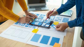 The designer team is designing the uxui system to make the uxui system work well on new phones and support system updates. Website development concept UI UX front end designer photo