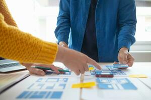 The designer team is designing the uxui system to make the uxui system work well on new phones and support system updates. Website development concept UI UX front end designer photo