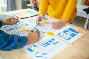 The designer team is designing the uxui system to make the uxui system work well on new phones and support system updates. Website development concept UI UX front end designer photo