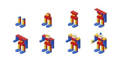 Step-by-step instructions for assembling a robot from blocks. Vector