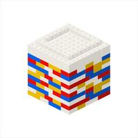 Cubic building made of colored plastic blocks. Vector