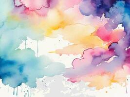 Modern hand painted watercolor sky and clouds vector background or elegant card design with abstract blue ink waves and cloud splashes on white color