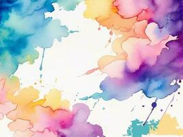 Modern hand painted watercolor sky and clouds vector background or elegant card design with abstract blue ink waves and cloud splashes on white color