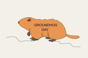 Color illustration of a groundhog coming out of its burrow vector