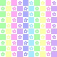 Pastel rainbow colors and flowers in a checkered pattern design for assembling tablecloths, wrapping paper, picnic mats, mats, cloth, textiles, scarves. vector