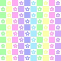 Pastel rainbow colors and flowers in a checkered pattern design for assembling tablecloths, wrapping paper, picnic mats, mats, cloth, textiles, scarves. vector