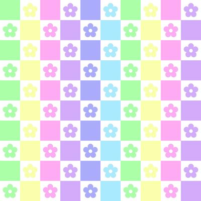 Pastel rainbow colors and flowers in a checkered pattern design for assembling tablecloths, wrapping paper, picnic mats, mats, cloth, textiles, scarves.