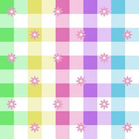 cute colorful flowers pastel plaid background gingham pattern background vector cartoon illustration tablecloth picnic mat wrapping paper mat cloth textile scarf