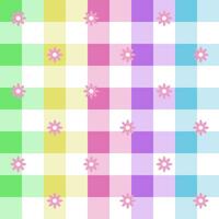 cute colorful flowers pastel plaid background gingham pattern background vector cartoon illustration tablecloth picnic mat wrapping paper mat cloth textile scarf