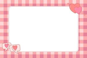 Cute blank paper frame background with pastel pink heart pattern. Vector illustration