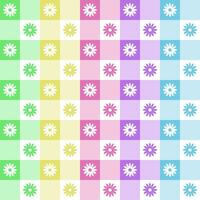 Pastel rainbow colors and flowers in a checkered pattern design for assembling tablecloths, wrapping paper, picnic mats, mats, cloth, textiles, scarves. vector