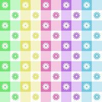 Pastel rainbow colors and flowers in a checkered pattern design for assembling tablecloths, wrapping paper, picnic mats, mats, cloth, textiles, scarves. vector