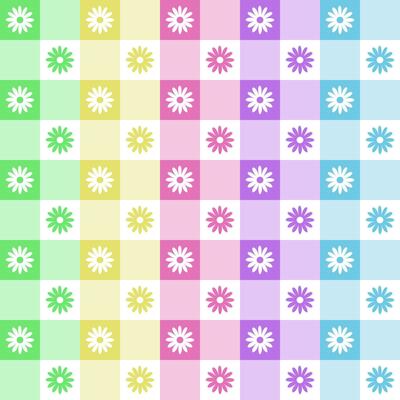 Pastel rainbow colors and flowers in a checkered pattern design for assembling tablecloths, wrapping paper, picnic mats, mats, cloth, textiles, scarves.