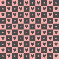 cute heart flower element Black and pink checkered pattern Cartoon illustration, mat, cloth, textile, scarf, gift wrap vector