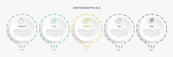 Modern business infographic template, circle shape with 5 options or steps icons. vector