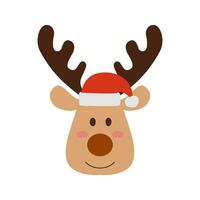 conjunto de linda reno cabezas aislado en un blanco antecedentes. gracioso sencillo plano vector ilustración Navidad reno en sombrero y guirnalda con ligero bombillas