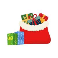 Red bag Santa Claus. Large sack holiday for gifts. Big bagful for New Year and Christmas vector. vector