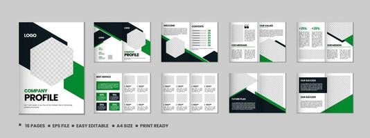 corporativo a4 empresa perfil, dieciséis paginas folleto modelo diseño con Bosquejo vector