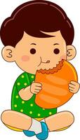 cute boy kids eating vector illustration