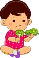 cute boy kids eating vector illustration