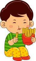 cute boy kids eating vector illustration