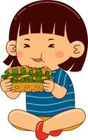 cute girl kids eating food vector illustration