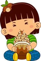 cute girl kids eating dessert vector