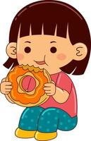 cute girl kids eating food vector illustration