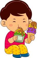 cute boy kids eating vector illustration