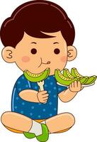 cute boy kids eating vector illustration