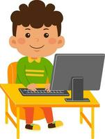 cute little kid boy use computer vector