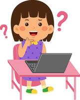 cute little kid girl use laptop vector