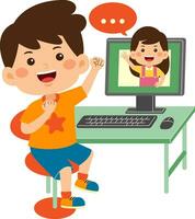 cute little kid boy use computer vector