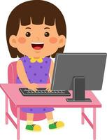 cute little kid girl use computer vector