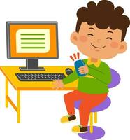 cute little kid boy use computer vector