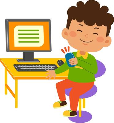 cute little kid boy use computer