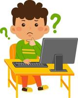 cute little kid boy use computer vector