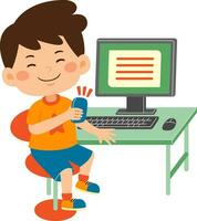 cute little kid boy use computer vector