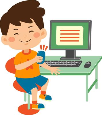 cute little kid boy use computer